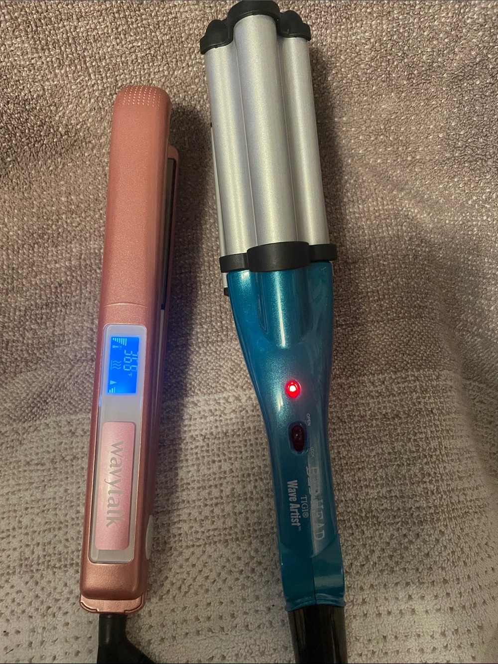 WaveTalk Pink Hair Straightener & Bed Head Blue Triple Barrel Waver